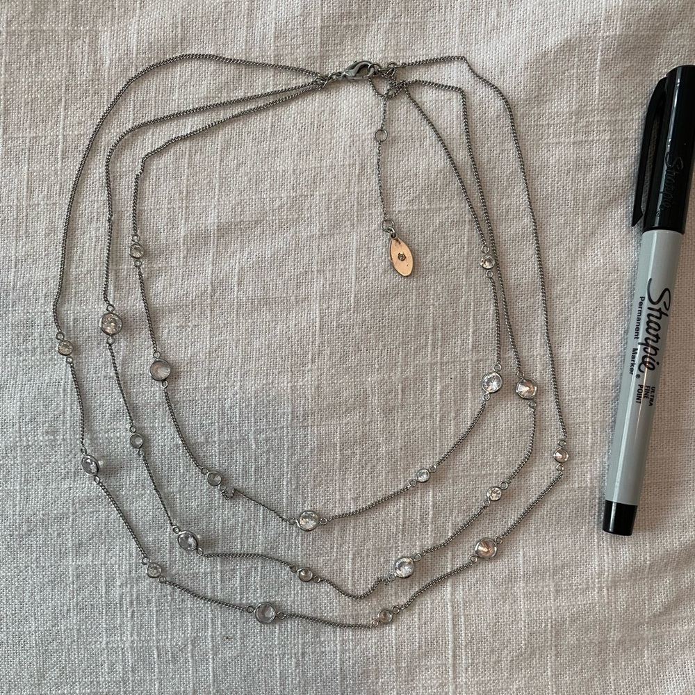 3 tier silver and shine stone necklace